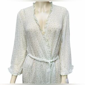 Vintage 90’s Oscar de la Renta Robe/Kimono- Ivory with Green Dots